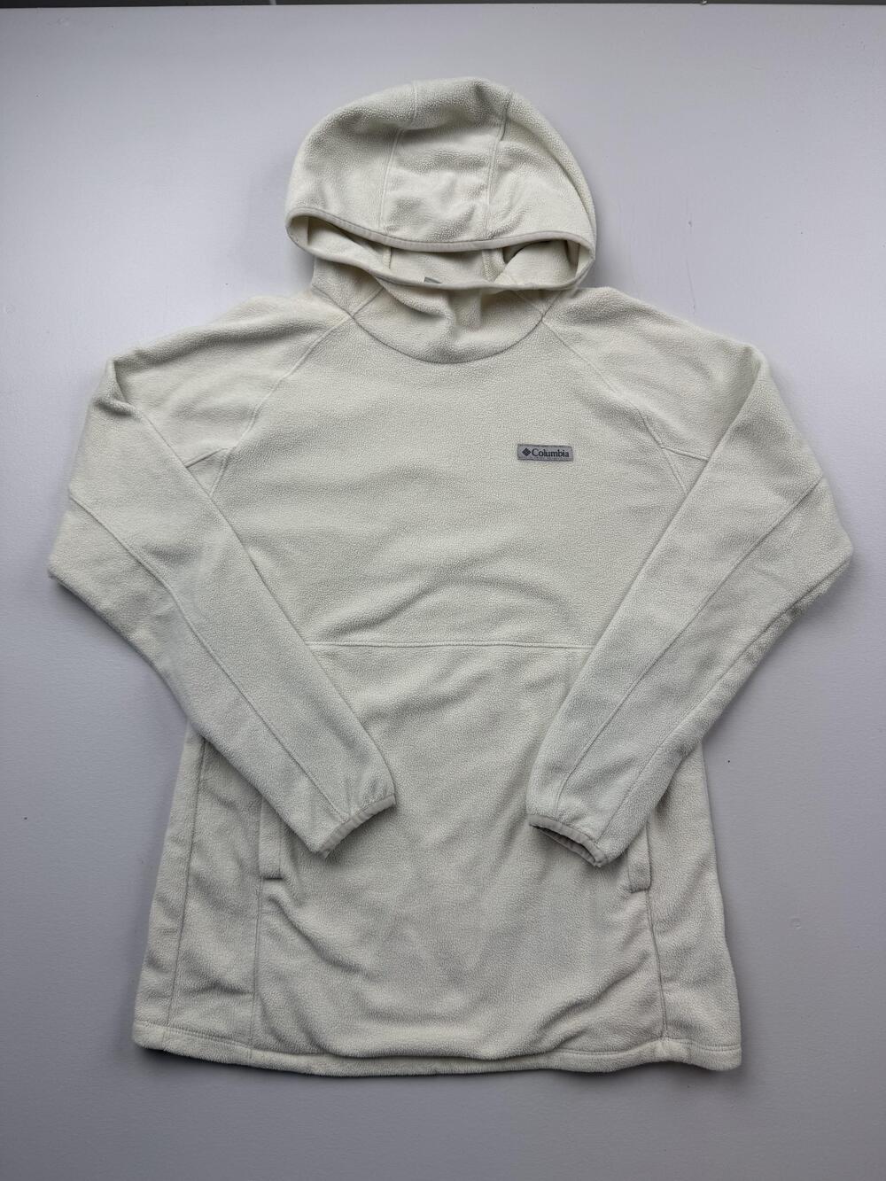 Columbia Hoodie Sweatshirt Womens Small White Fleece Raglan Pullover Pockets